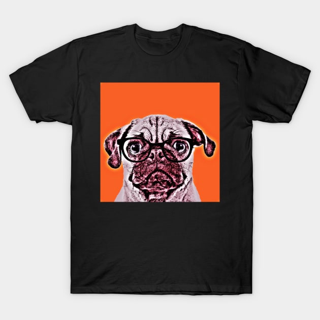 Pop Art Portrait  of Geek Pug in Orange Background - Print / Home Decor / Wall Art / Poster / Gift / Birthday / Pug Lover Gift / Animal print Canvas Print T-Shirt by luigitarini